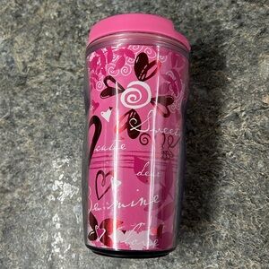 Starbucks Mini Double Walled Tumbler Cup Vakentines Hearts and Words 2004 8 Oz